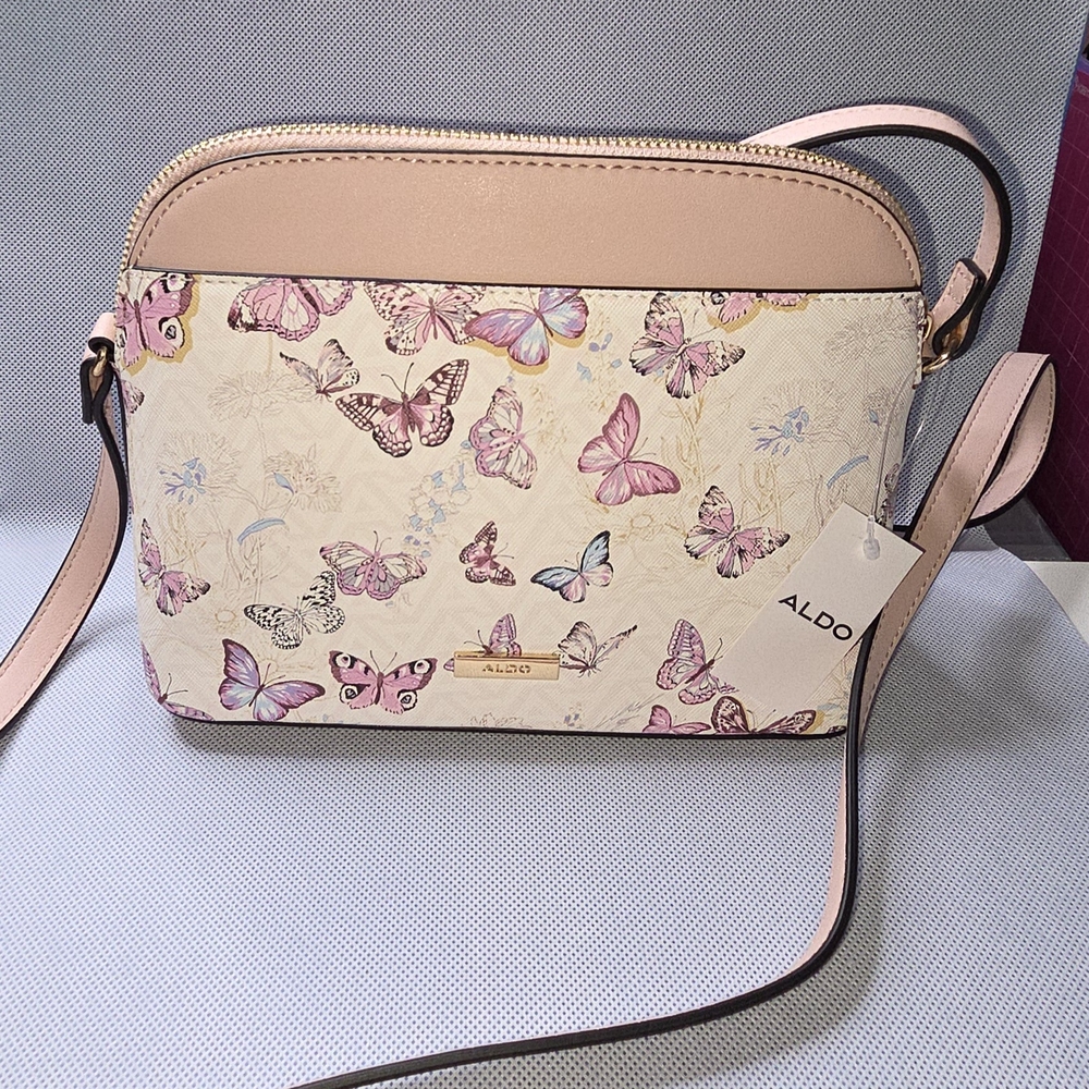 Aldo Cream and Pink Crossbody Bag with Butterfly Design